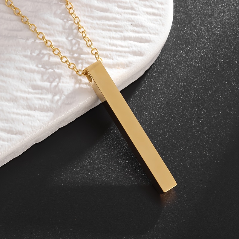 Unisex Glossy 3D Cubic Column Pendant Necklace, Stainless Steel